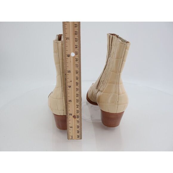 Schutz Briani Crocodile Embossed Leather Bootie Western Ivory Chelsea Pointy 5B - Picture 7 of 11